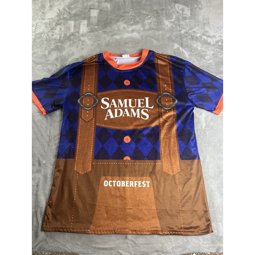 Samuel Adams Oktoberfest Costume Beer Shirt Men's M Blue Lederhosen Graphic